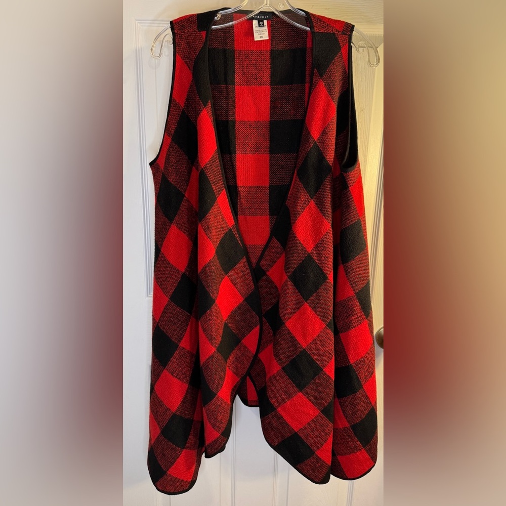 MAY & JULY Black and Red Sleeveless Plaid Long Vest Size S/M